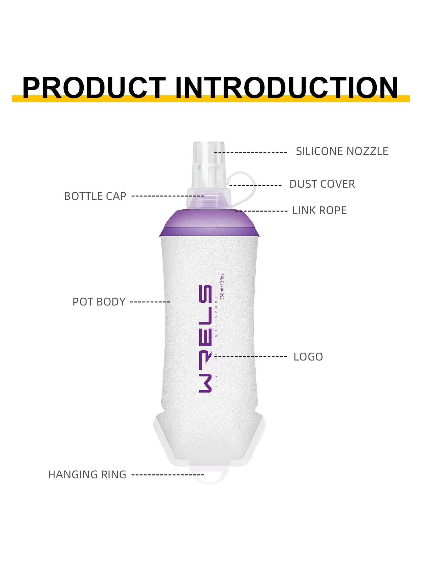 WRELS Outdoor BPA Free Soft Folding TPU Soft Flask Sport Water Bottle Large Diameter
