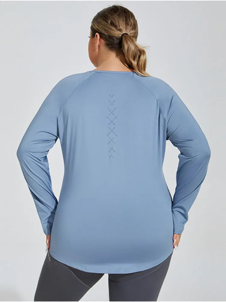 Plus Size Women's 2025 Long Sleeve Sportswear Tops Fitness T-Shirt