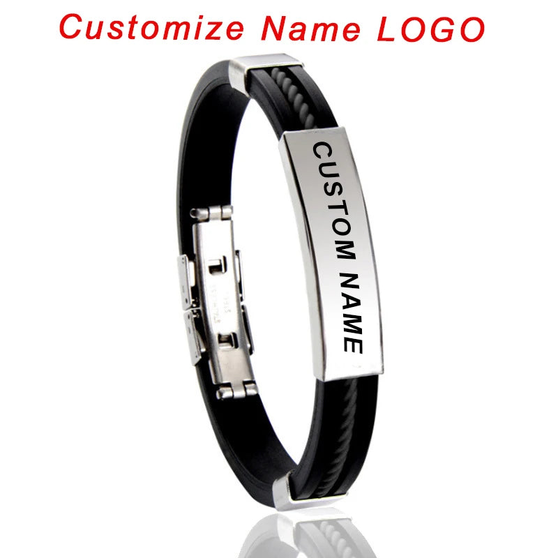 Unisex Medical ID Emergency Name Engrave Silicone Bracelet With Snap Button