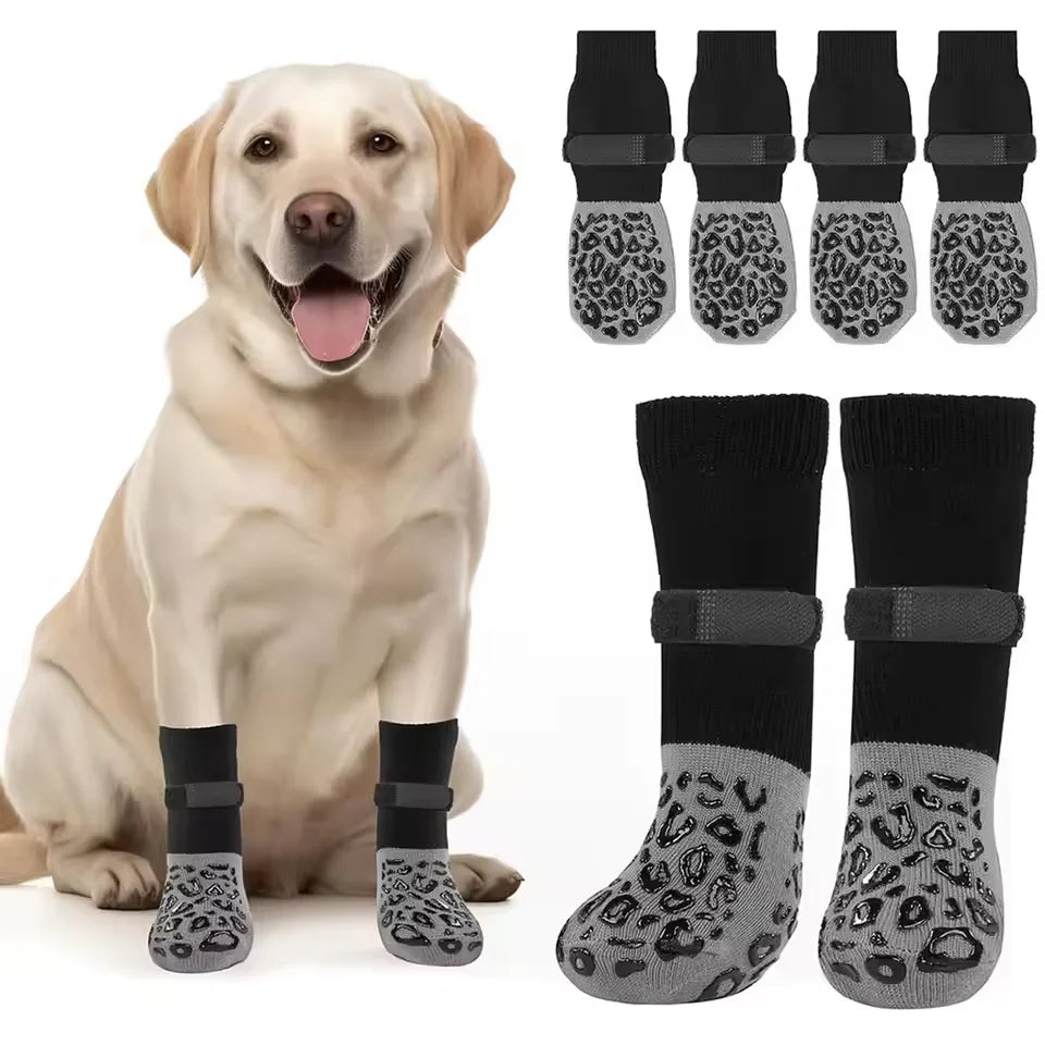 Dog Boots Gear: 4Pc Adjustable, Anti-Slip, Paw Protector Dog Boots with Traction Control / Rungear