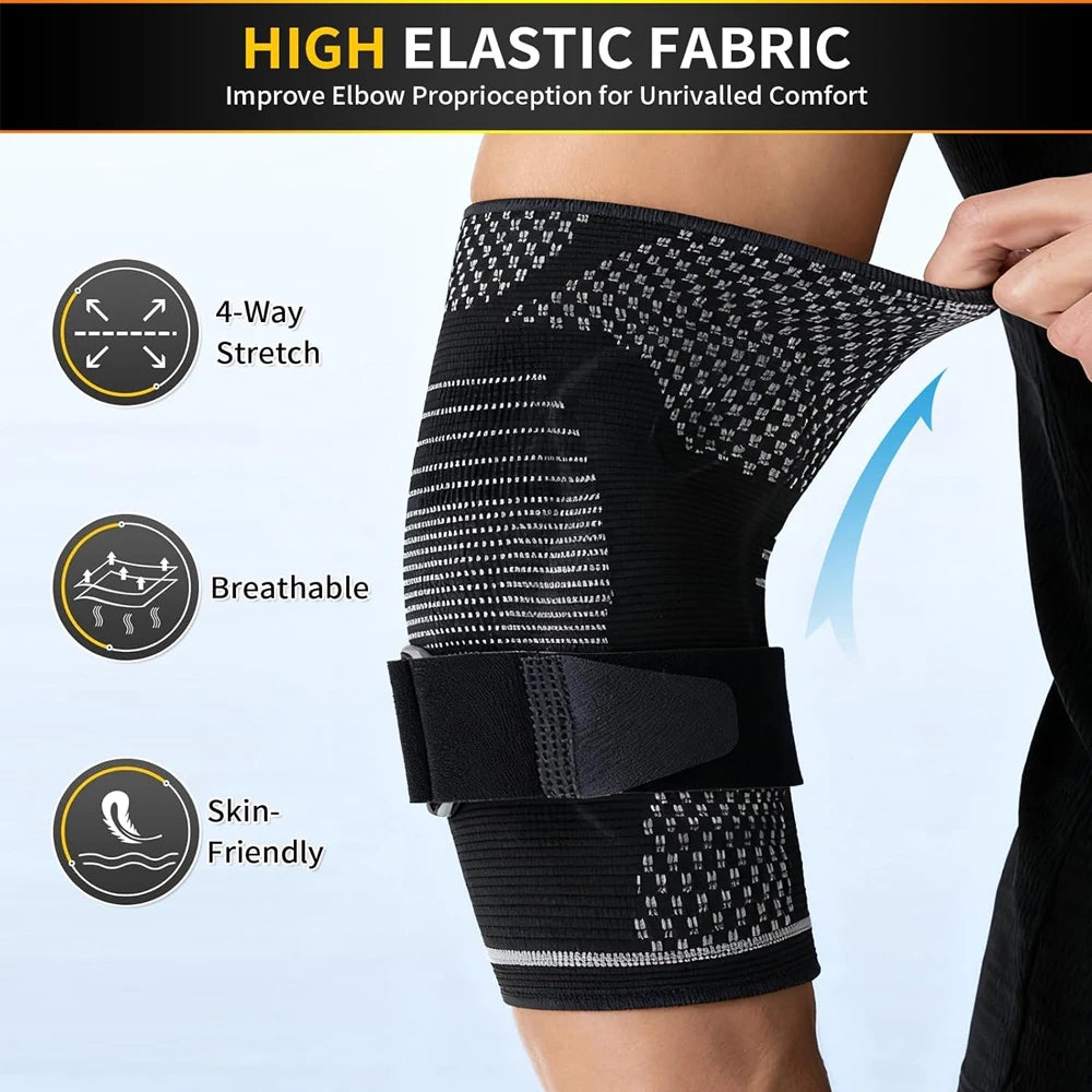 Running Compression Gear: Adjustable Arm Support with Gel Pad, Compression Sleeve with Strap / Rungear