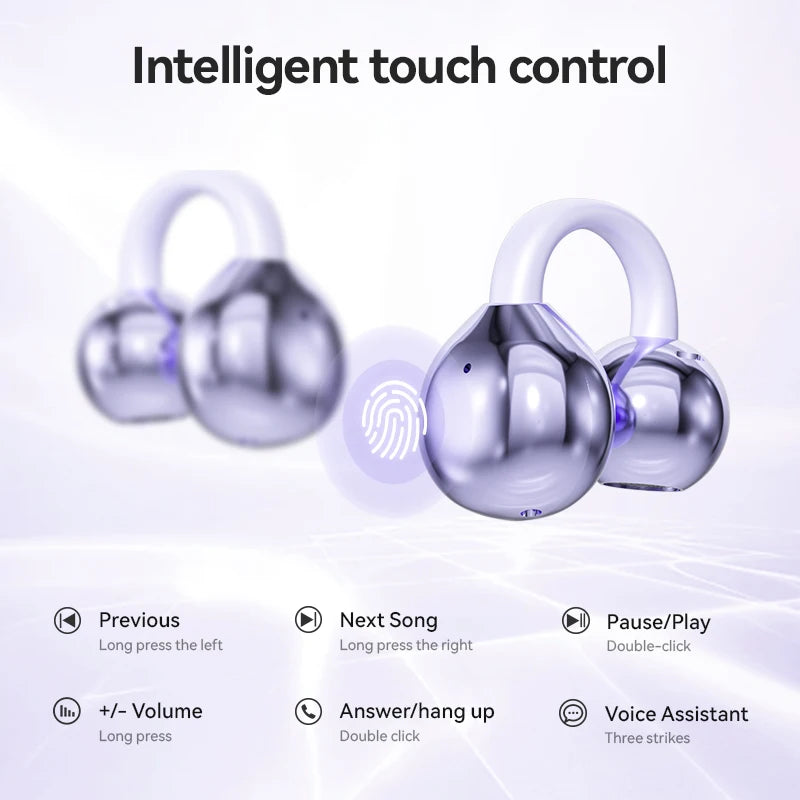 Running Earbuds Gear: Wireless, Waterproof, Bone Conduction HIFI Bluetooth 5.4 Clip-on-Ear Earbuds With Mic Digital Display 2025 / Rungear