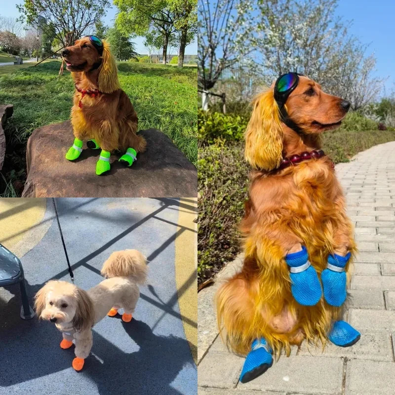 Dg Gear Accessories: 4Pc Summer Cooling, Breathable Mesh, Reflective, High Visibility Dog Boots With Soft Sole for Paw Protection / Rungear