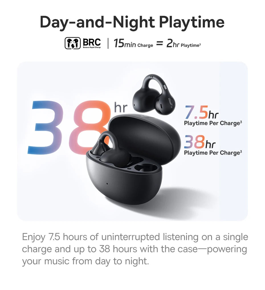 Running Tech Gear: Baseus BC1 Ear Clip Earbuds, Open Ear Wireless Earphones, Bluetooth 6.0 Clip On, 4-Mic Super Bass IP55 / Rungear