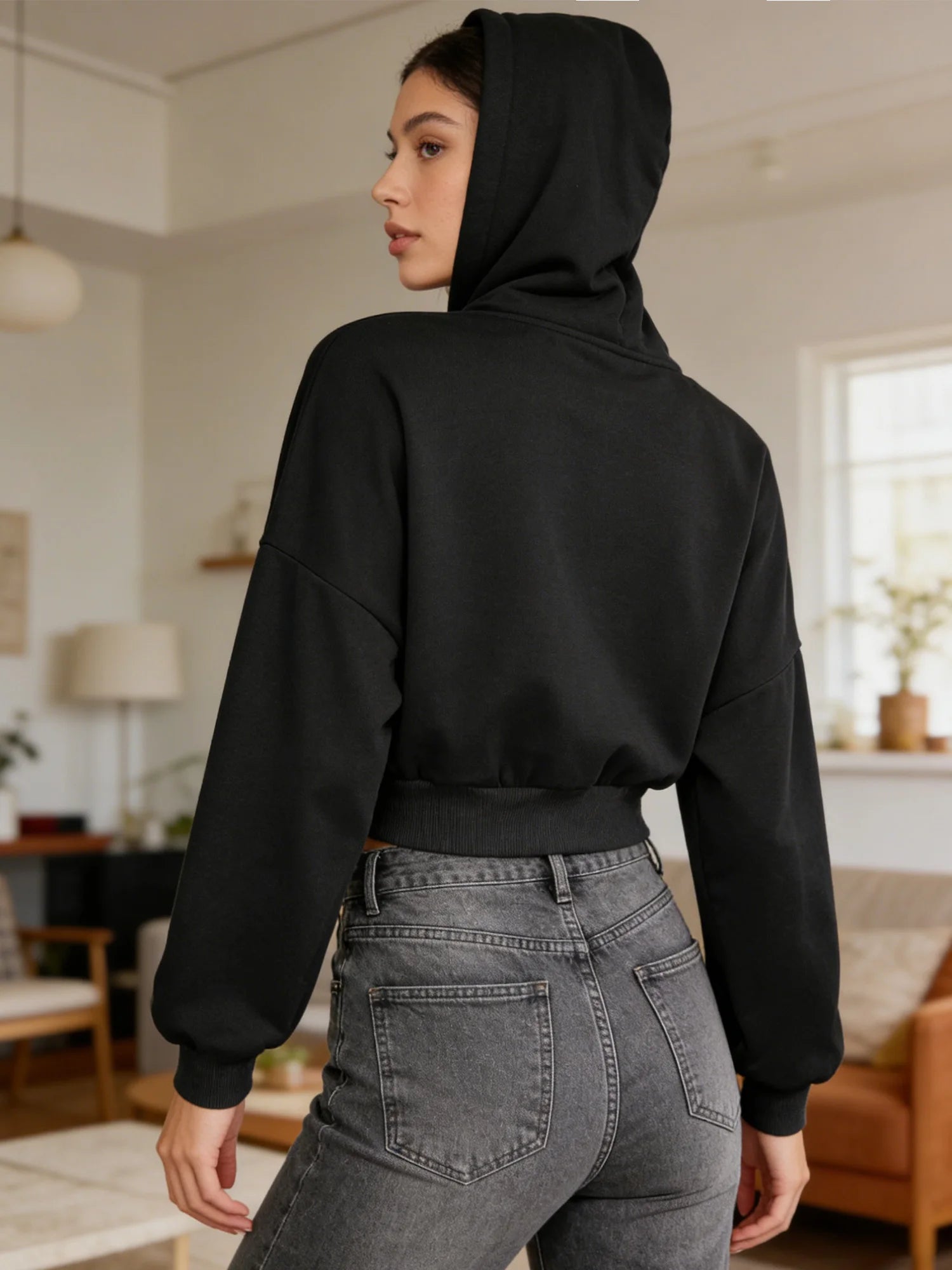 Womens Sports Tops Workout Running Clothing Adults Soft Long Sleeve Drawstring Hooded Jacket Zipper Loose Sweatshirt Outerwear