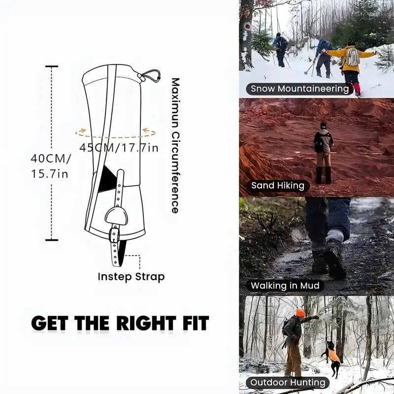 Unisex Lightweight and Adjustable Waterproof Hiking Gaiters with Rubber Foot Strap