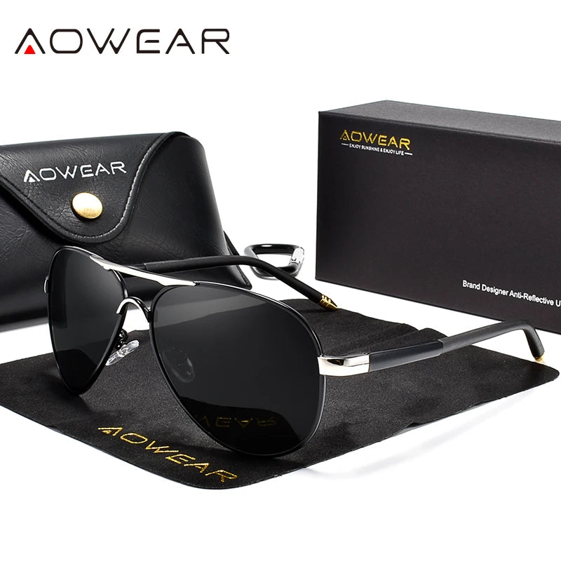 Men's Sunglasses Gear: AOWEAR Aviation Polarized Mirror Sunglasses / Rungear