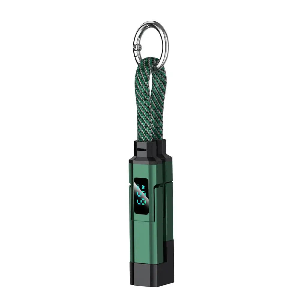 Tech Gear Accessories: Portable Keychain Charger Short Cable with LED Display, 4-in-1 Multi USB C Fast Charging Combo Lightning/Type C/USB A/USBC Ports / Rungear
