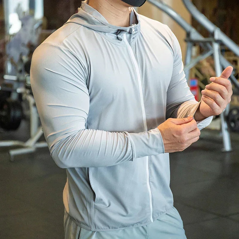 Men's Running Clothing: Waterproof, Ice Silk, Quick-Dry, Hooded Windbreaker Sports Jackets / Rungear