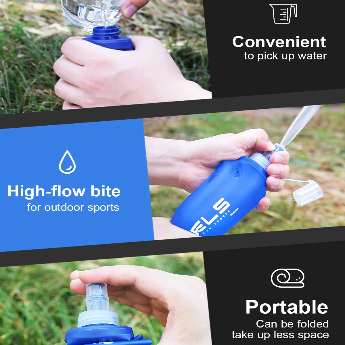 WRELS BPA Free Soft Water Bottle Folding Bag Flask Outdoor Running Hydration Pack