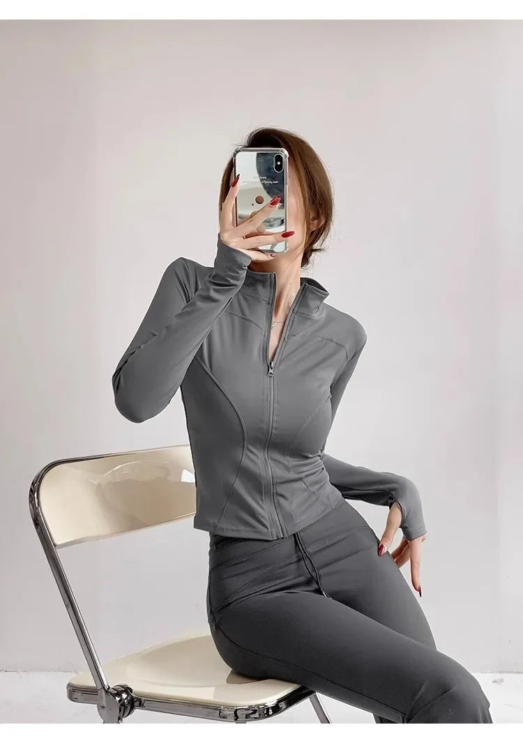 Women's Running Apparel: Quick Drying, Long Sleeved Sports Tight Fitness Top With Zipper S-3XL / Rungear