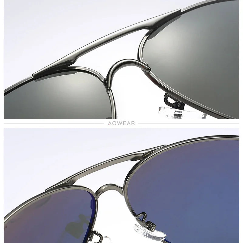 Men's Sunglasses Gear: AOWEAR Aviation Polarized Mirror Sunglasses / Rungear