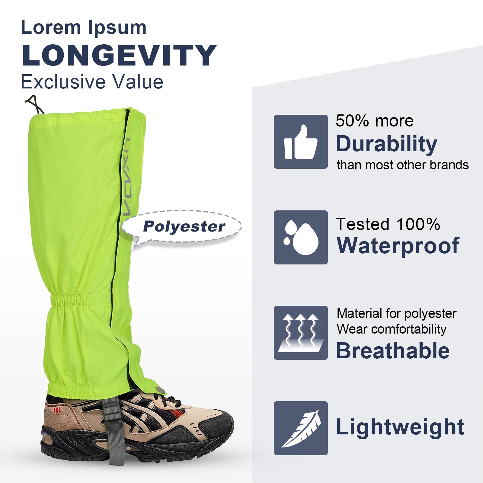 Lixada Outdoor Water-Resistant Close-Zipped Gaiters for Snowboarding Hiking Mountaineering