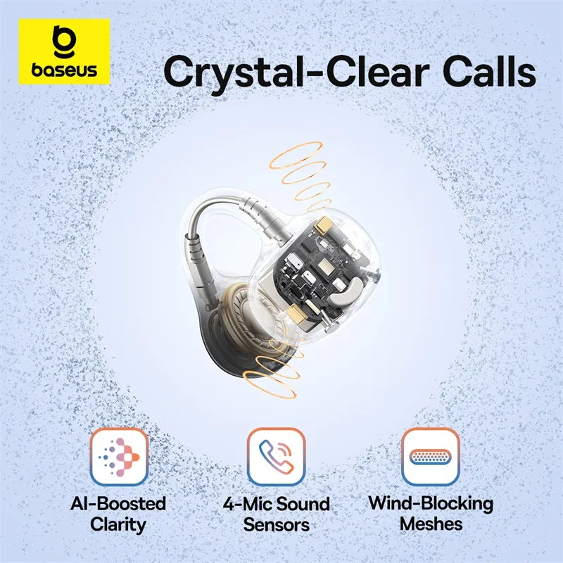 Running Tech Gear: Baseus BC1 Ear Clip Earbuds, Open Ear Wireless Earphones, Bluetooth 6.0 Clip On, 4-Mic Super Bass IP55 / Rungear