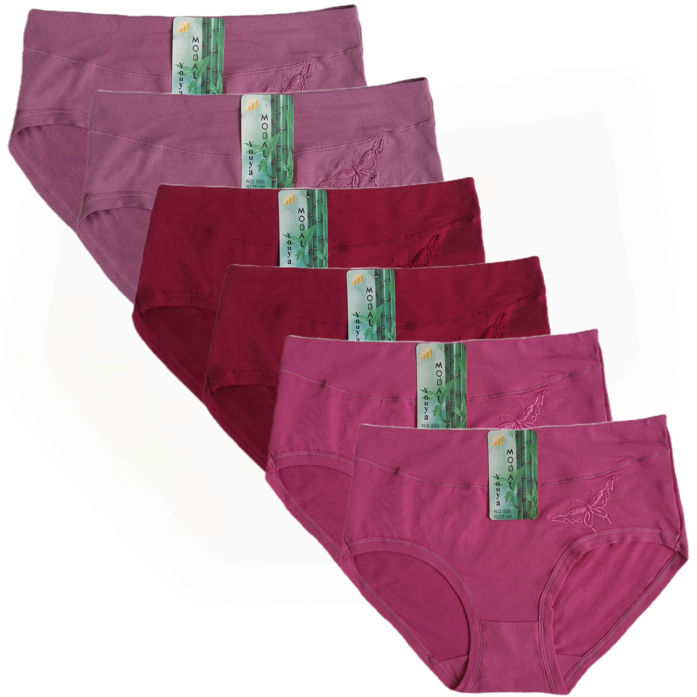 Soft Bamboo Breathable Embroidered Mid-Waist Women's Plus Sized Underwear Briefs