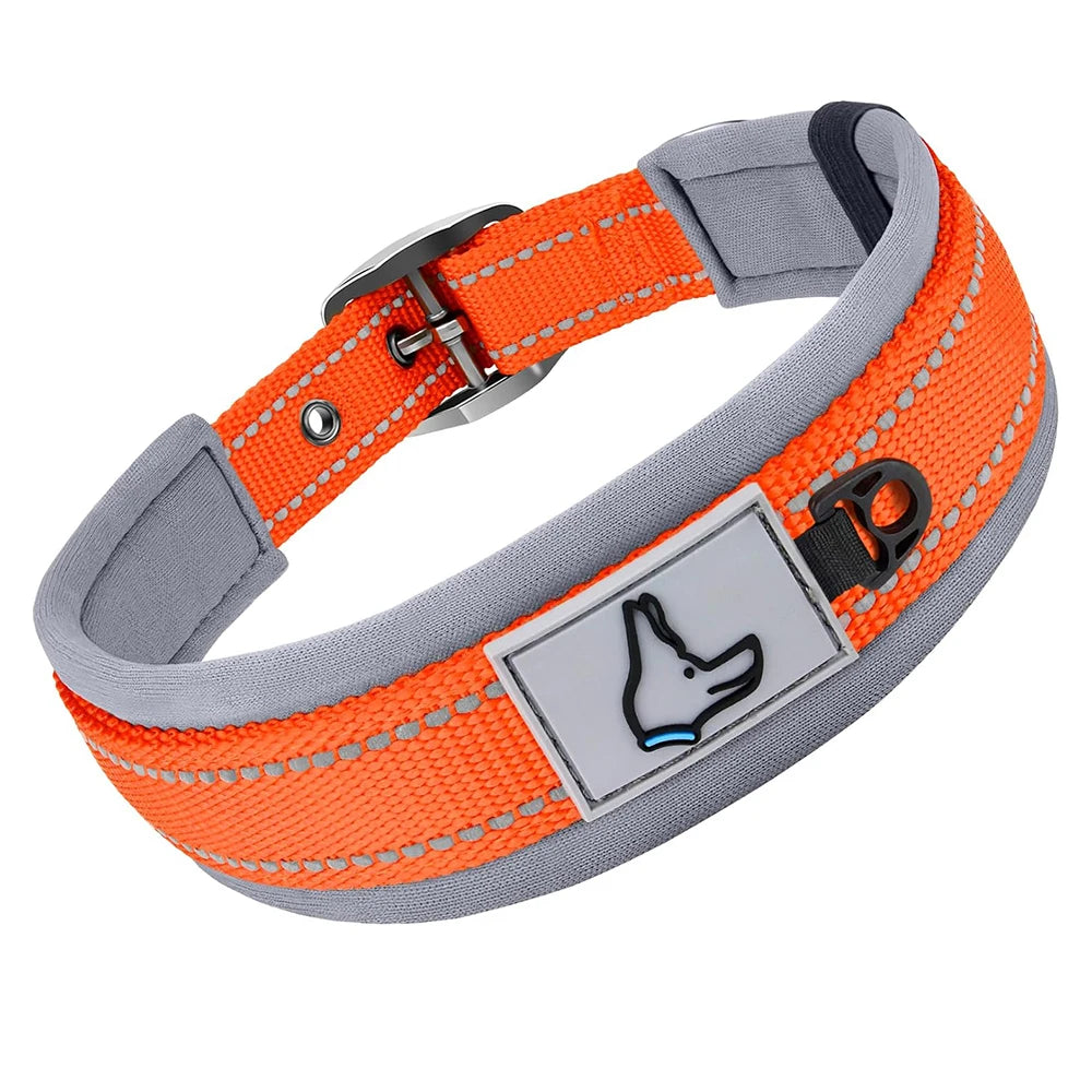 Reflective Dog Collars: Reflective, Adjustable, Heavy Duty Nylon Neoprene, Wide Padded Dog Collars for Small, Medium, Large Dogs / Rungear