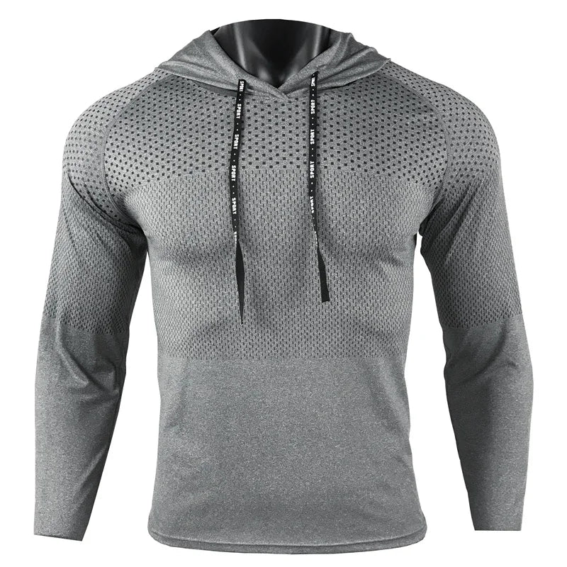 Men's Hooded Sport Fitness T-shirts Running Shirts Long Sleeve Sportwear