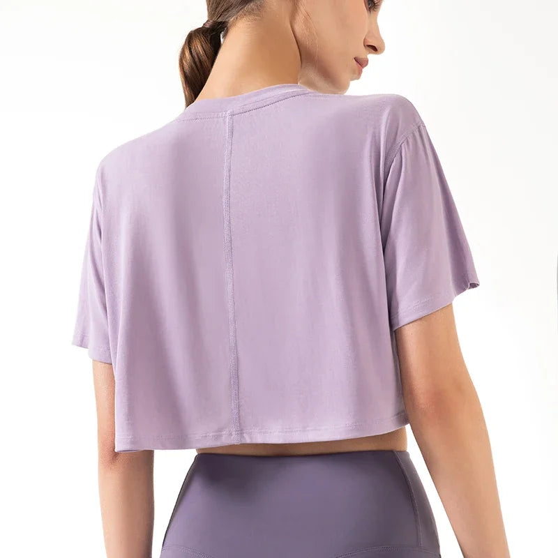 Women's Loose Ultralight Short Sleeve Elastic Breathable Exercise Sport Crop Top