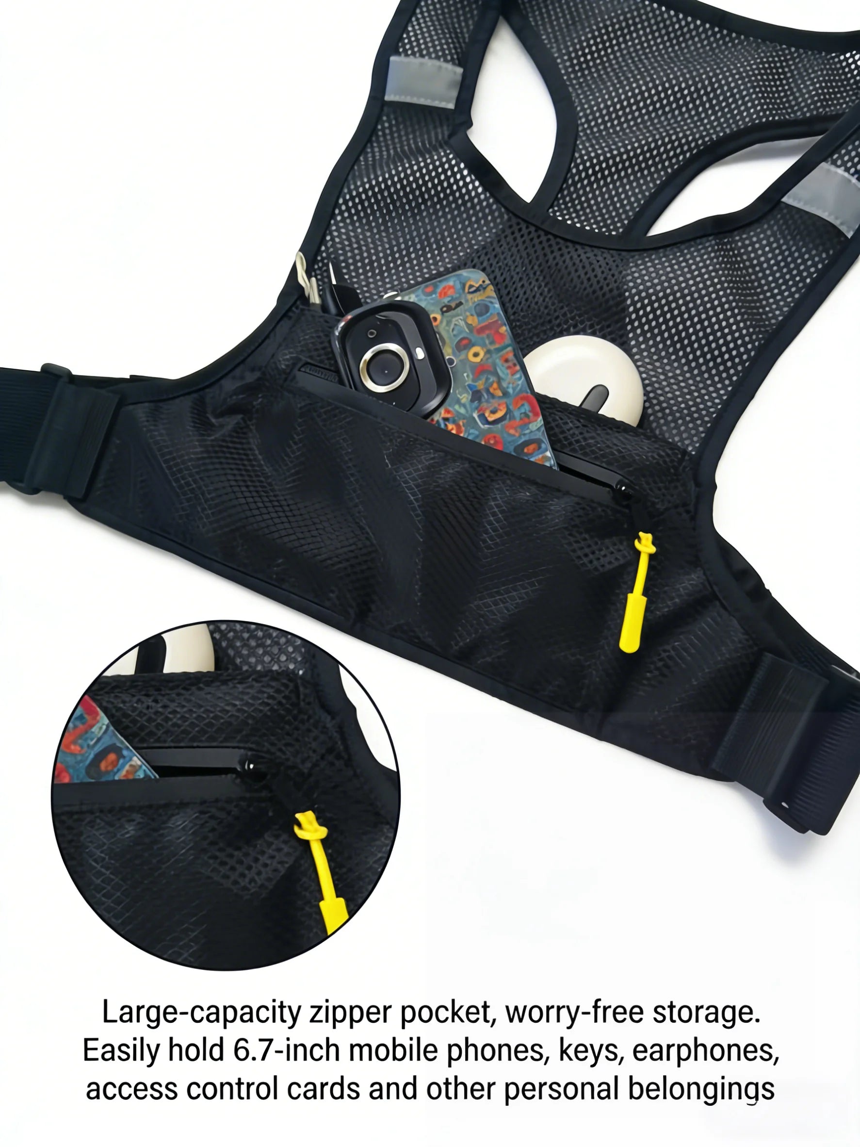 Marathon Running Gear: Reflective, Breathable, Lightweight Running, Hiking Chest Bag Fits 6.7" Phone / Rungear