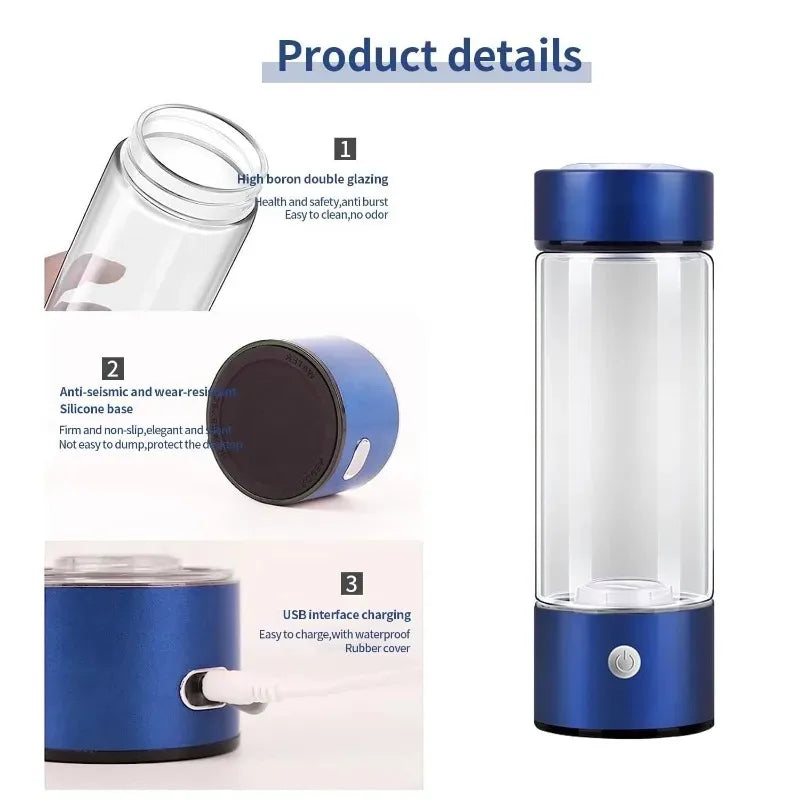 Hydration Gear Accessories: Hydrogen Water Bottle, Portable, Rechargeable, Hydrogen Water Ionizer Machine / Rungear