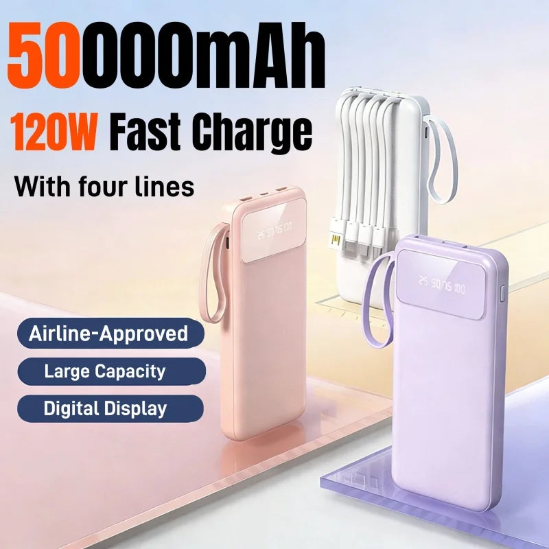 Tech Gear Accessories: 50000mAh 4-in-1 Large Capacity Power Bank With Built-in Cable / Rungear