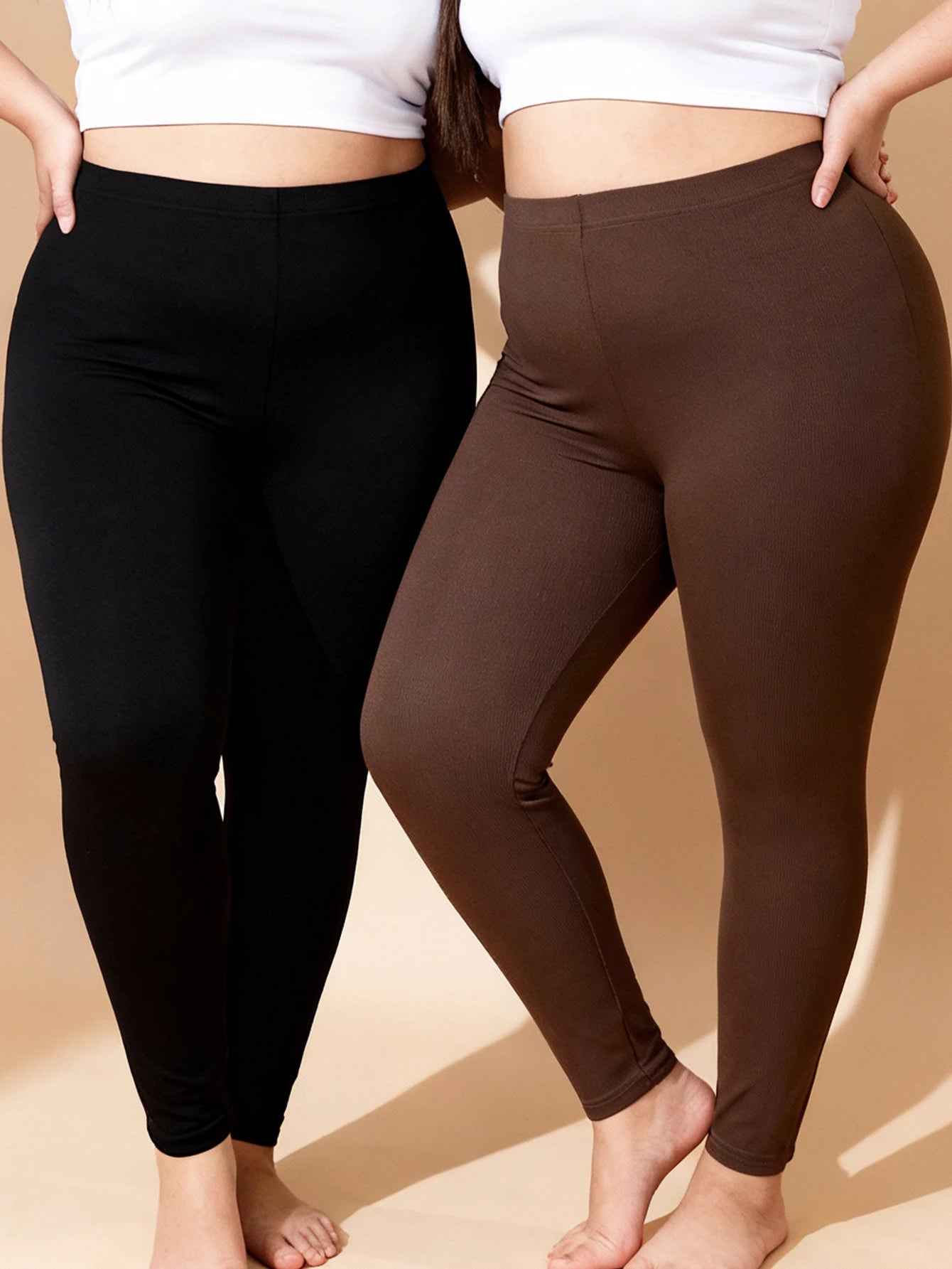 Plus Size Women's 2-Pack Solid Color Soft Slim Fit All-Season Stretch Legging Sports Pants