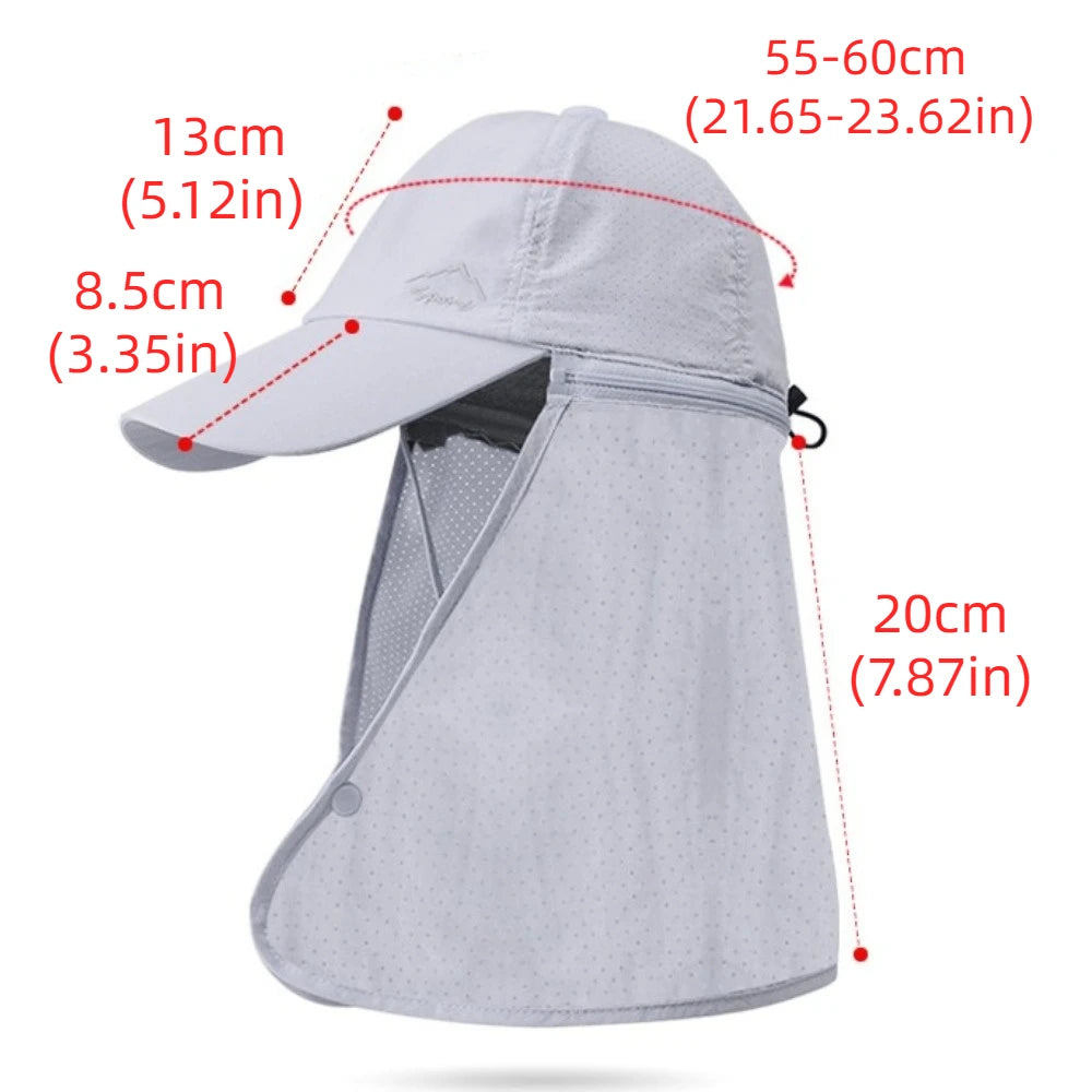 Unisex Breathable Detachable Mask Wide Brimmed Bucket Sunhat For All Outdoor Sports