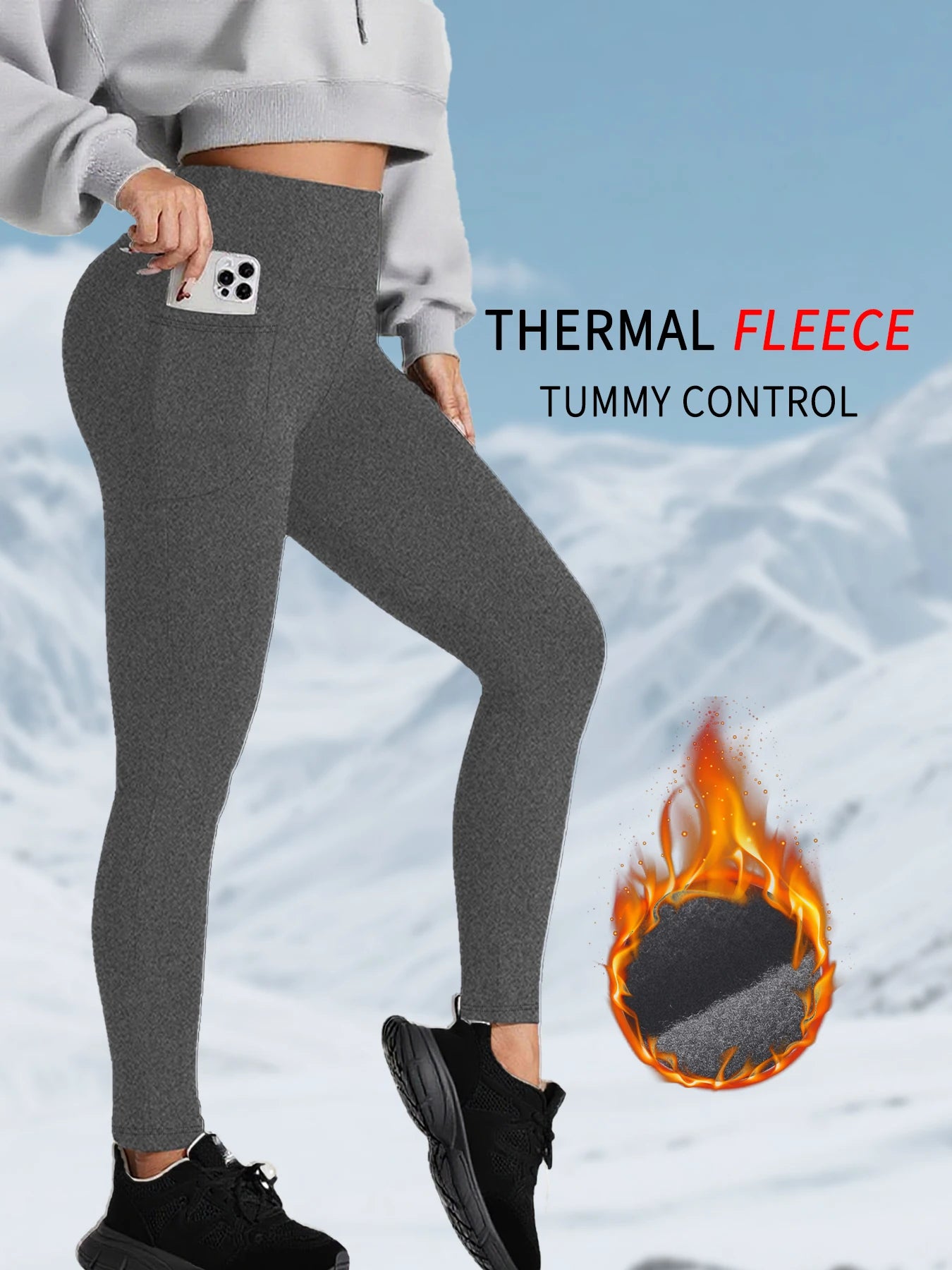 Women's Thermal Apparel: Winter Thermal High Waisted Warm, Thick Fleece Lined Workout Leggings with Pockets / Rungear