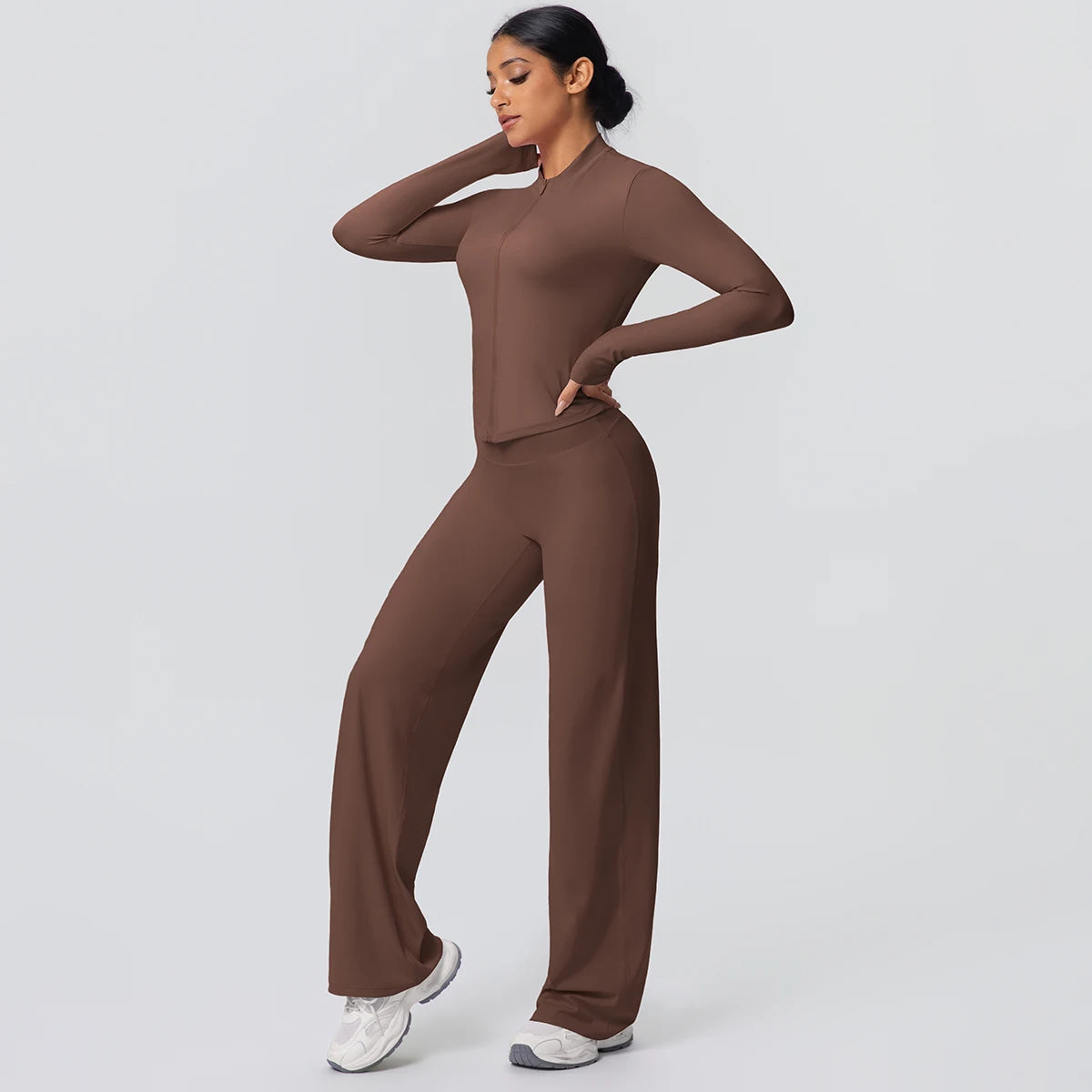 Women's Quick Dry Apparel: 2PC Long Sleeve, High Waisted, Wide Leg, Sports Fitness Clothing Set / Rungear