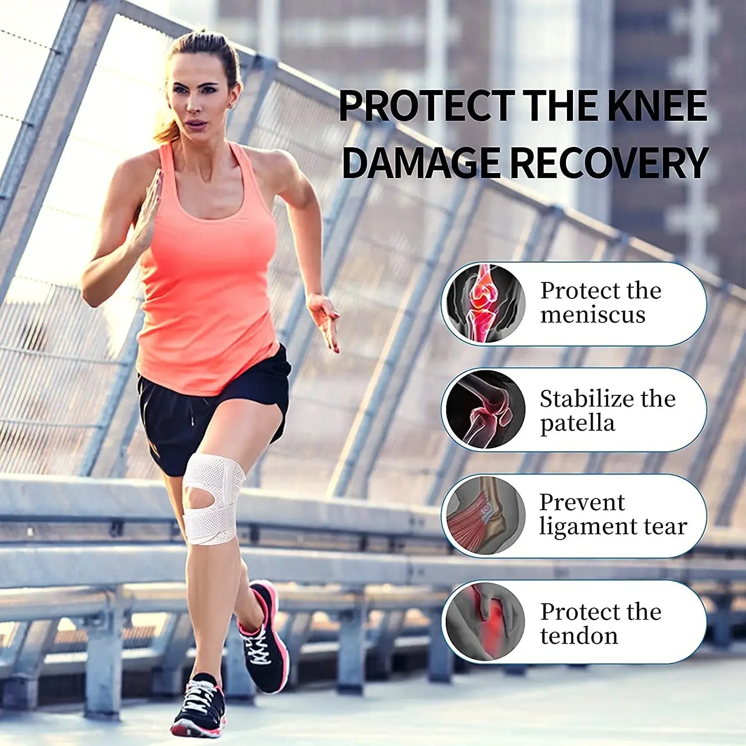Running Recovery Gear: Breathable Knee Brace with Side Stabilizers Relieves Meniscal Tear and Arthritis Joint Pain/ Rungear