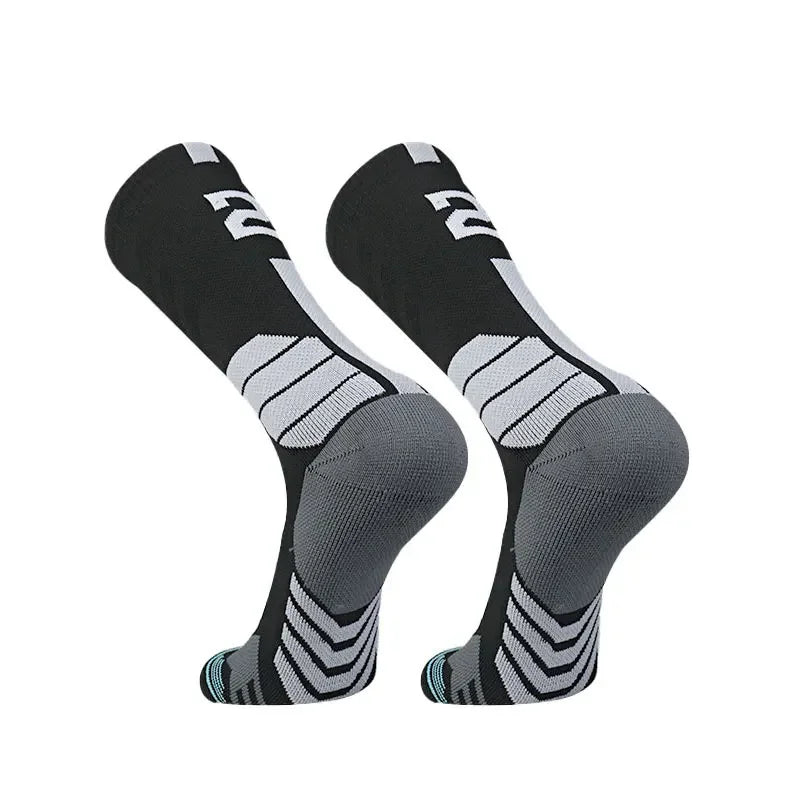 Running Compression Gear: Unisex, High Quality, Towel Bottom, Compression Sports Socks With Number Print / Rungear