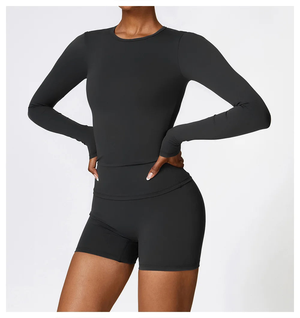Women's Quick Dry Apparel: Breathable, Long Sleeved, Round Neck, Crop Top Workout Running, Hiking Set /  Rungear
