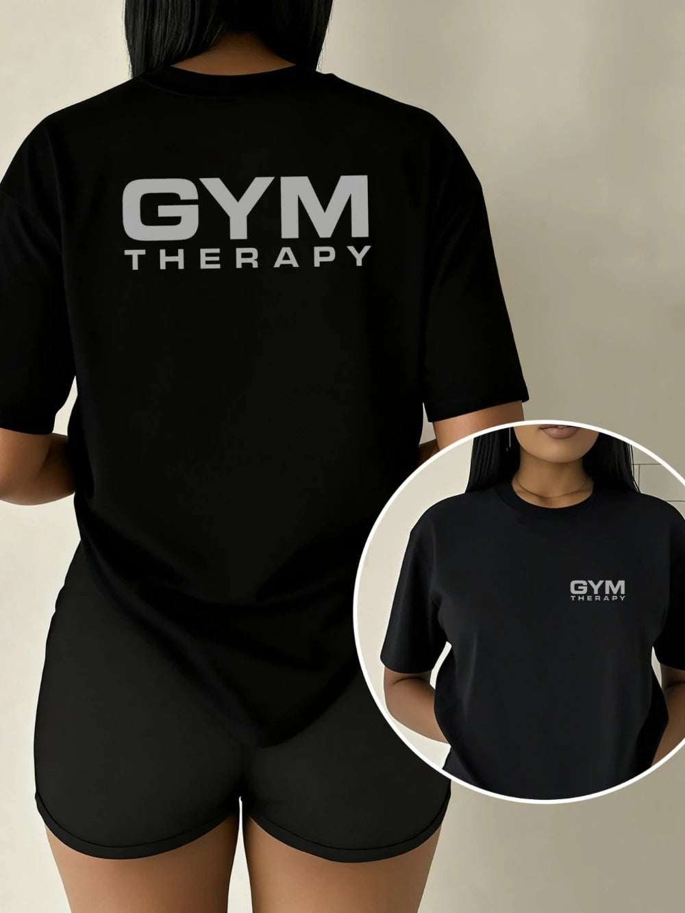 Women's Rungear Apparel: Short sleeve T-Shirt Top, 'GYM THERAPY' Double-Sided Print For Summer / Rungear