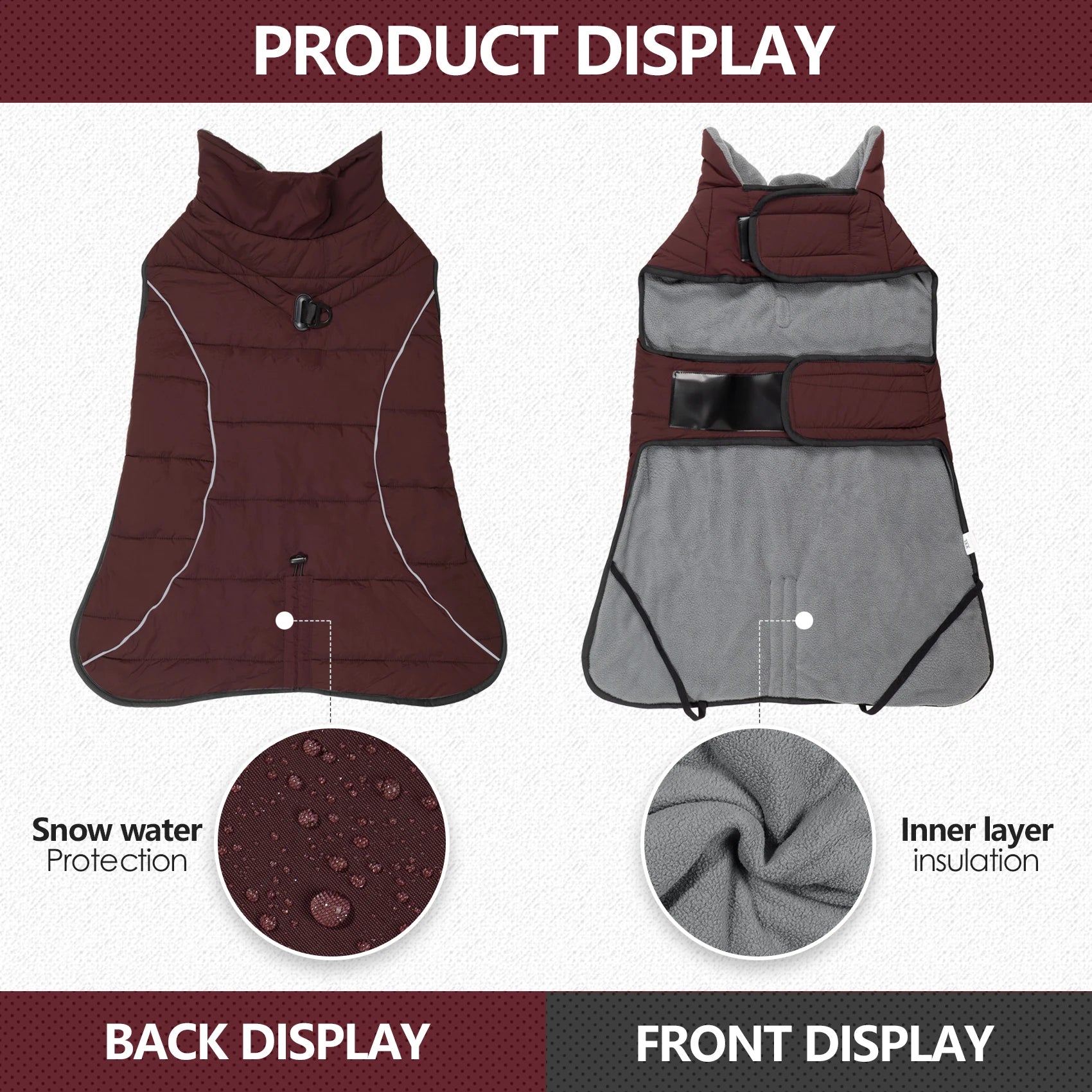 Dog Jackets Gear: Waterproof, Winter, Warm Windproof, Reflective, Adjustable Jacket Vest for Dogs With Hook & Loop / Rungear