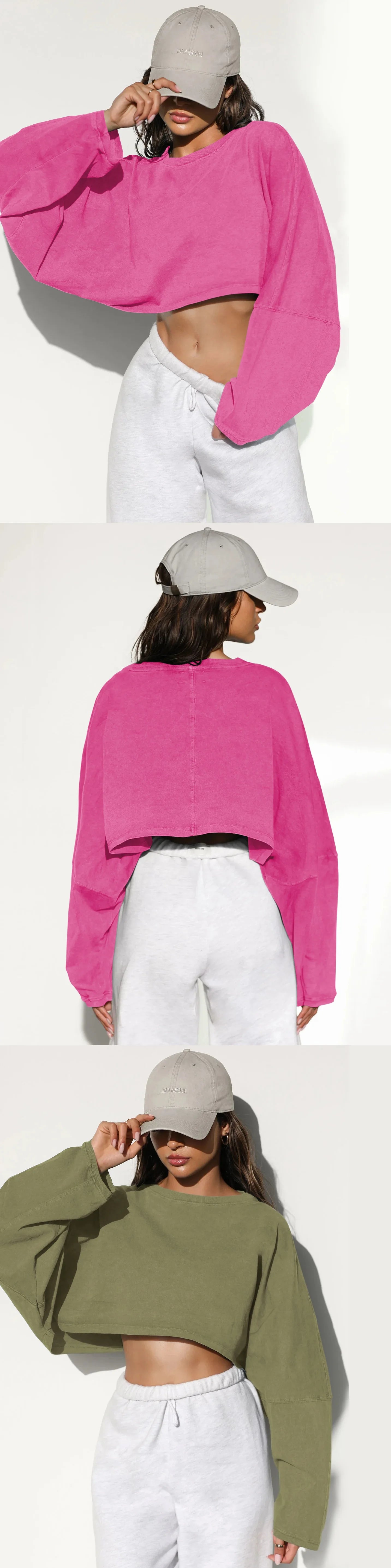 Sexy Cropped Hoodie T Shirt Long Sleeve Knit Top Women Spring Summer Casual Pullover Tee Blouse