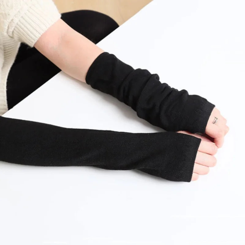Running Winter Accessories: Unisex, Long, Warm, Half-Finger, Stretchy Mitten Gloves for Outdoor Sports / Rungear
