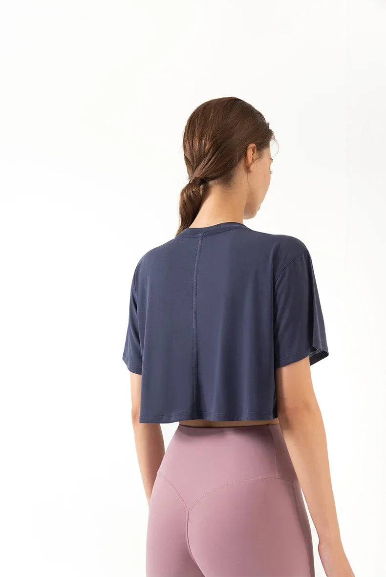 Women's Loose Ultralight Short Sleeve Elastic Breathable Exercise Sport Crop Top