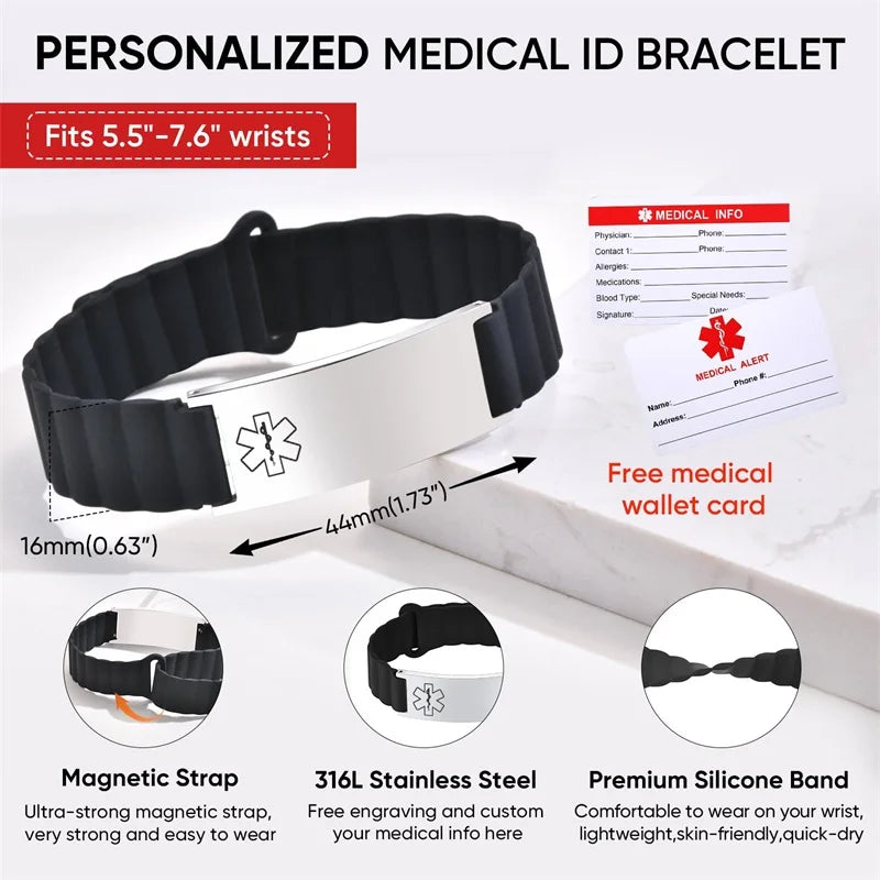 Unisex Custom Silicone Personalized Medical Emergency ID Bracelet
