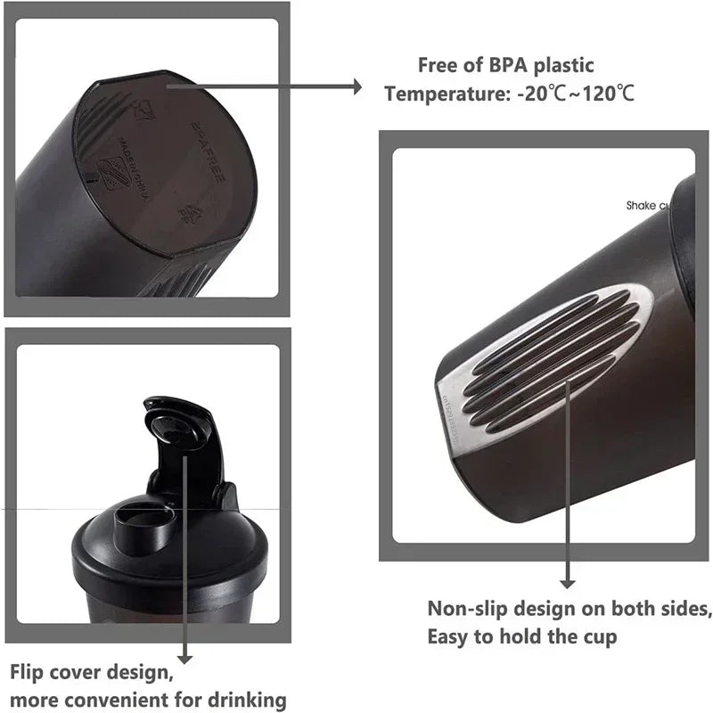 Hydration Gear Accessories: 600ml, 20oz Portable, Protein Shaker Plastic Bottle Fitness for Running, Hiking, All Sports / Rungear