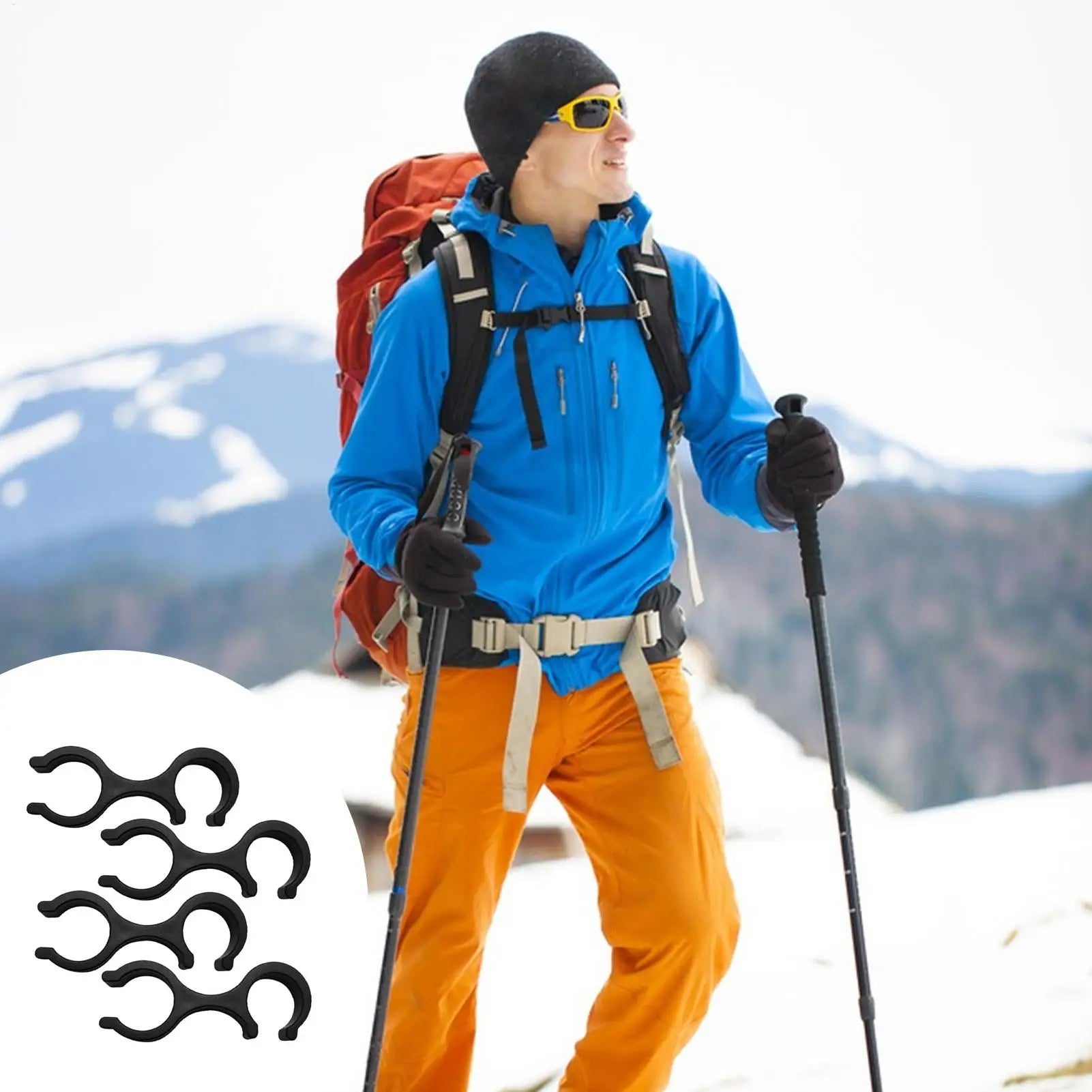 Trail Gear Accessories: 4PC Trekking Pole Clip Storage Organizer, 8 Shape Holder Clamp, Outdoor Hiking Gear / Rungear