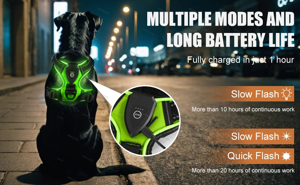LED Rechargeable Luminous Dog Harness Essential for Dog Walking Safety at Night Dog Vest with Three LED Light Modes