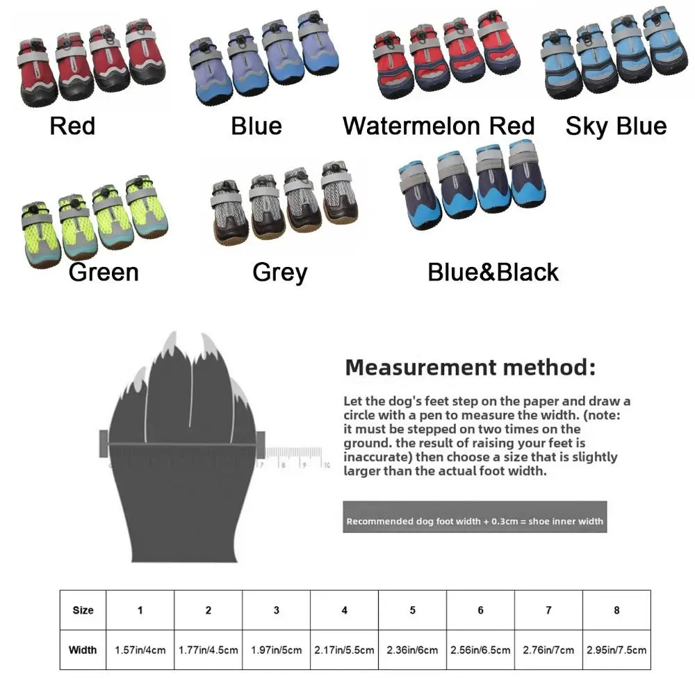 Dog Boots Accessories: 4 Pc Waterproof, Breathable, Anti-Slip, Comfortable Dog Boots With Adjustable Strap / Rungear