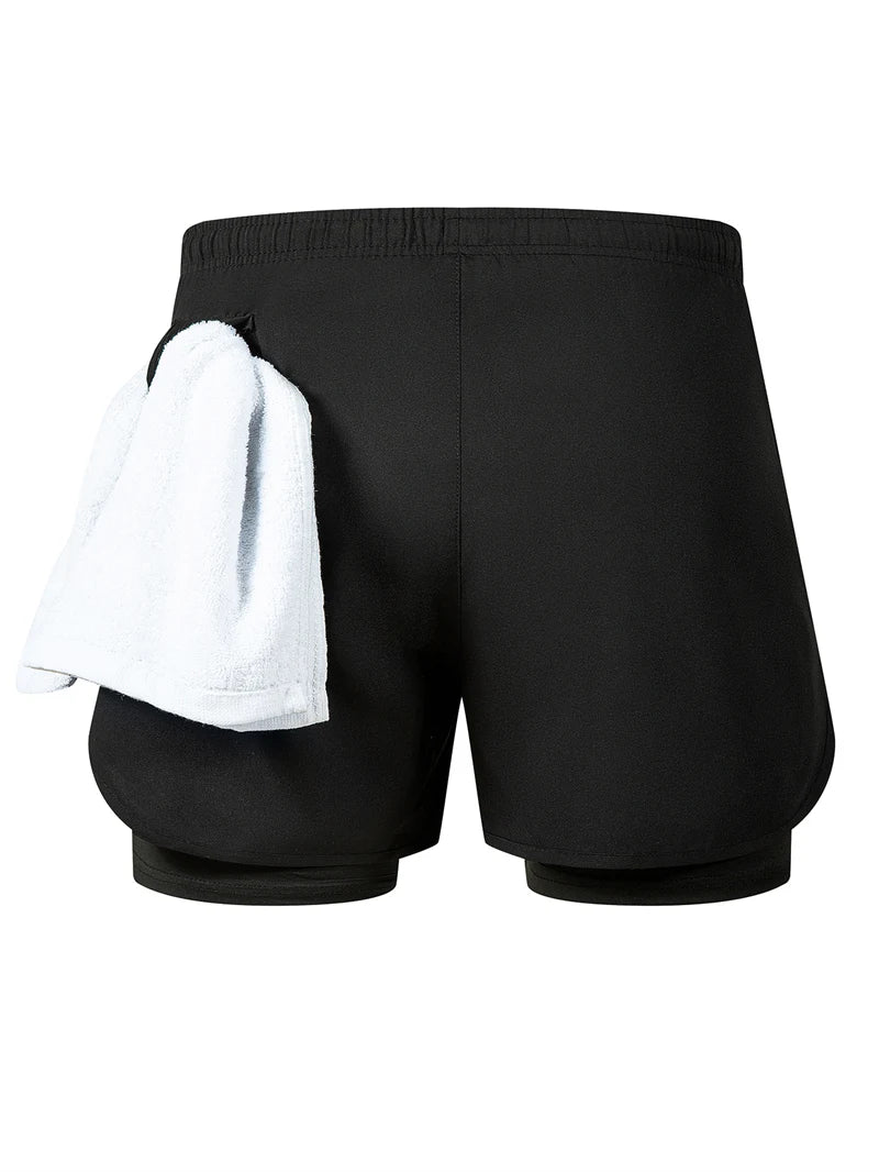 Men's Quick-Dry Apparel: Quick Dry, Stretchy 2 in 1 Running Workout Performance Activewear Shorts with Phone Pocket, Towel Loop / Rungear