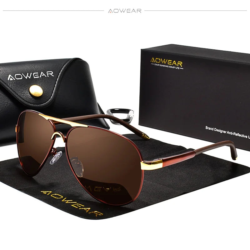 Men's Sunglasses Gear: AOWEAR Aviation Polarized Mirror Sunglasses / Rungear