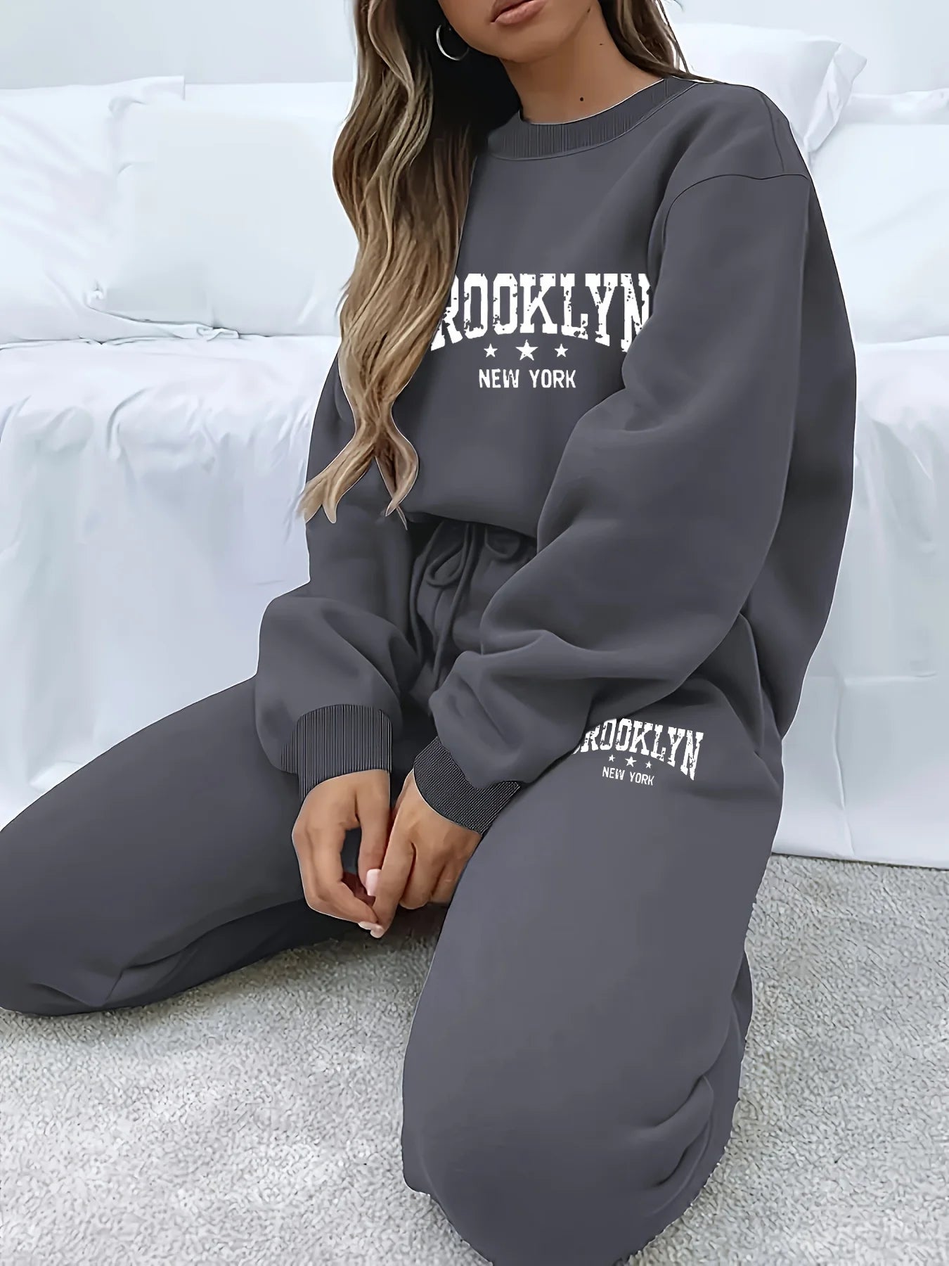 Autumn Winter Women's Sweater Pants Set  Women Hoodie set Street Hip Hop Clothing Casual Female  Clothing Plush sweatshirt