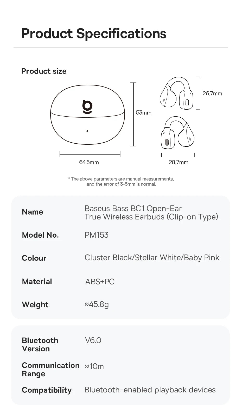 Running Tech Gear: Baseus BC1 Ear Clip Earbuds, Open Ear Wireless Earphones, Bluetooth 6.0 Clip On, 4-Mic Super Bass IP55 / Rungear