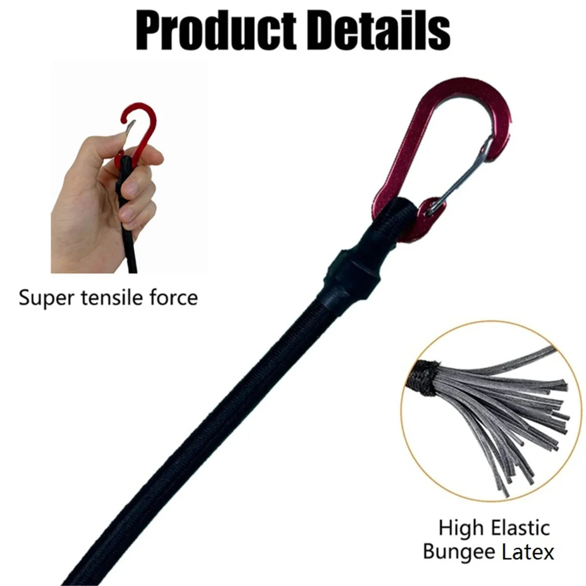 Trail Gear Accessories: Heavy Duty Bungee Cord, Elastic Tie Strap String Carabiner Hooks / Rungear