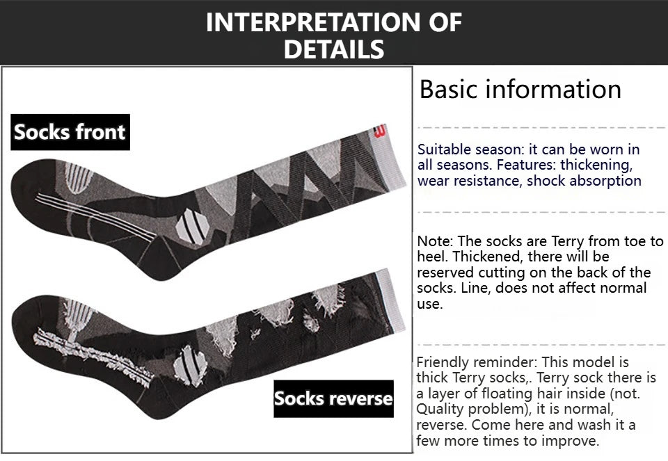 Sock Gear Accessories: GTUBIKE 1 PR Winter Warm, Anti-Slip, Moisture-Wicking, Thickened Compression Thermal Socks / Rungear