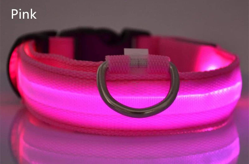 LED Light Night Safety Anti-Lost Nylon Adjustable Collar For Dogs