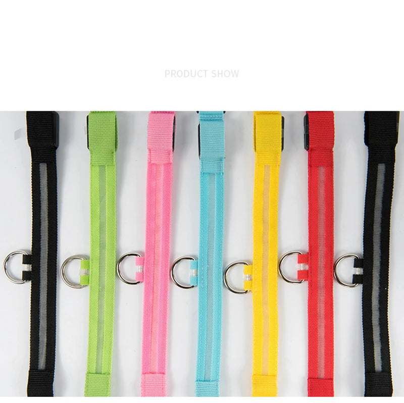 LED Light Night Safety Anti-Lost Nylon Adjustable Collar For Dogs